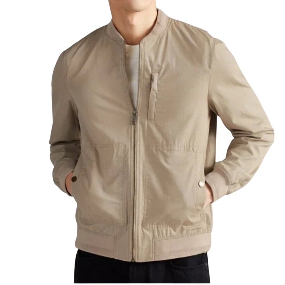 Ted Baker London Men's Cotton Blend Bomber Jacket Stone Ted Size 5 / US Size XL